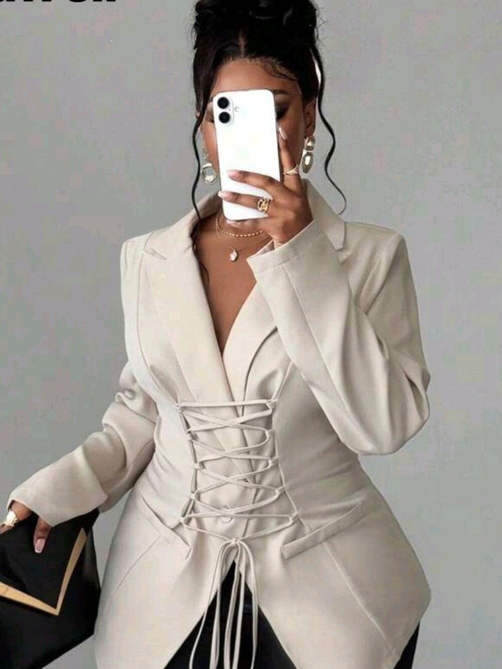 Tailored Lace-Up Cream Blazer Jacket